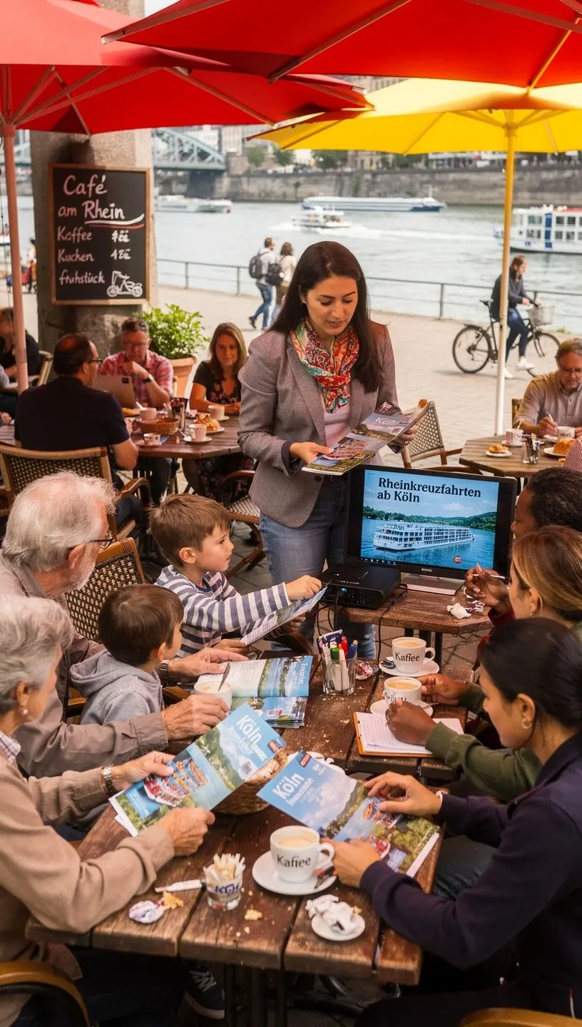 Beratungsgespräch im Flusskreuzfahrt-Koordinationszentrum mit Kunden und Reiseexperten.